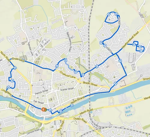 Cycle route looping around north Drogheda on 2026-08-06
